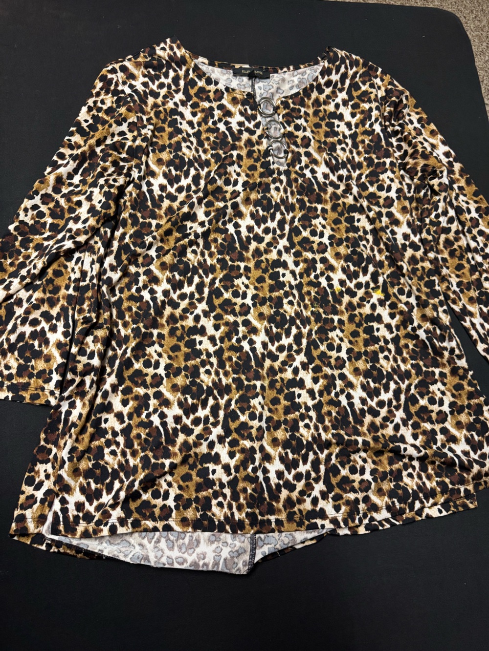 Leopard Print Ring-Neck Blouse - Brown/Black
